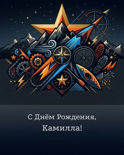 Открытка с днём рождения Камилла — мужская с увлечениями