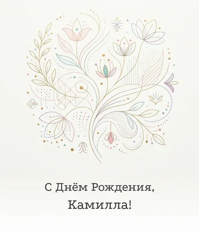 Открытка с днём рождения Камилла — минималистичная с линиями