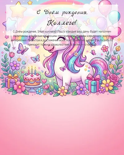 Открытка с днём рождения Коллеге — детская для девочки