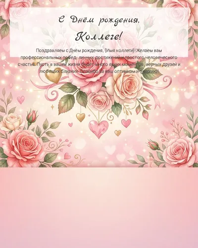 Открытка с днём рождения Коллеге — романтическая