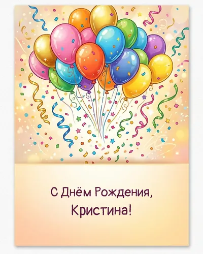 Открытка с днём рождения Кристина — с шарами и конфетти