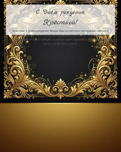 С Днём рождения, Крёстной! — золотая на тёмном фоне Открытка с днём рождения Крёстной — золотая на тёмном фоне