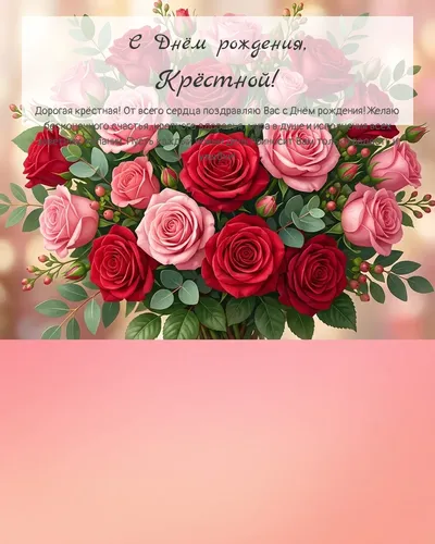 С Днём рождения, Крёстной! — с букетом роз Открытка с днём рождения Крёстной — с букетом роз