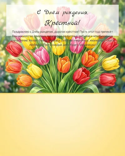 С Днём рождения, Крёстной! — с тюльпанами Открытка с днём рождения Крёстной — с тюльпанами
