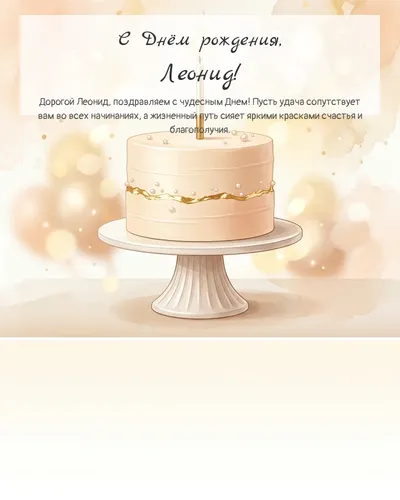 С Днём рождения, Леонид! — с минималистичным тортом Открытка с днём рождения Леонид — с минималистичным тортом