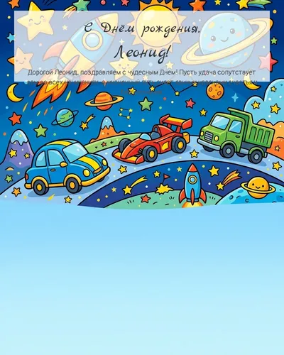 С Днём рождения, Леонид! — детская для мальчика Открытка с днём рождения Леонид — детская для мальчика