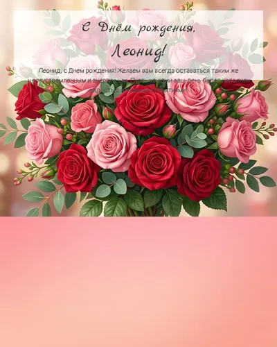 С Днём рождения, Леонид! — с букетом роз Открытка с днём рождения Леонид — с букетом роз
