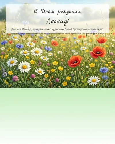С Днём рождения, Леонид! — с полевыми цветами Открытка с днём рождения Леонид — с полевыми цветами