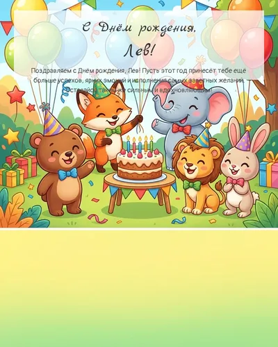 Открытка с днём рождения Лев — детская универсальная