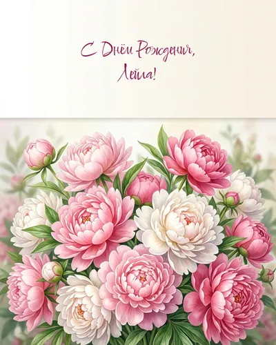 С Днём рождения, Лейла! — с пионами Открытка с днём рождения Лейла — с пионами