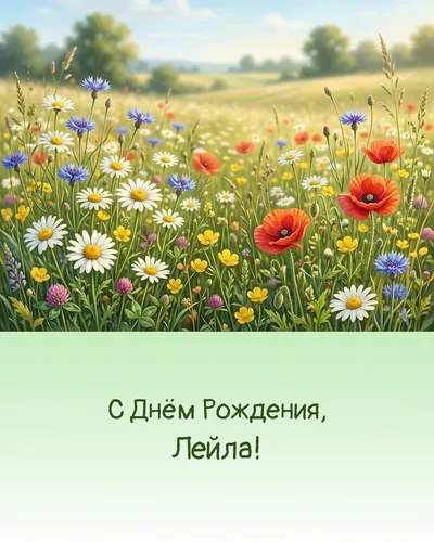С Днём рождения, Лейла! — с полевыми цветами Открытка с днём рождения Лейла — с полевыми цветами