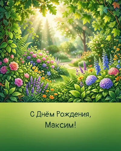 Открытка с днём рождения Максим — летняя с природой