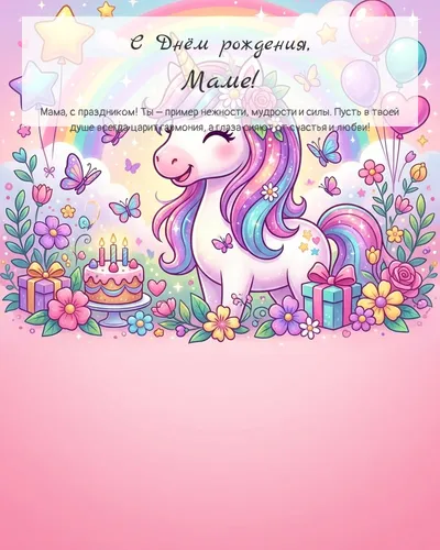 Открытка с днём рождения Маме — детская для девочки