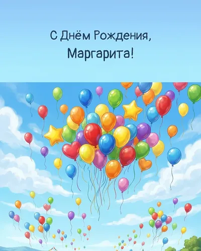 Открытка с днём рождения Маргарита — с воздушными шарами