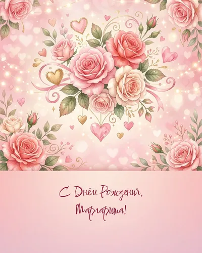 Открытка с днём рождения Маргарита — романтическая