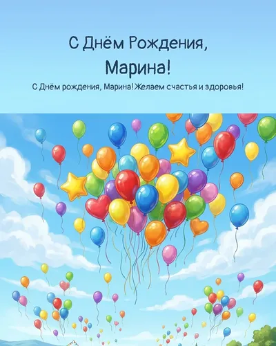 Открытка с днём рождения Марина — с воздушными шарами