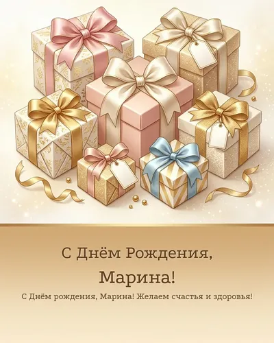 Открытка с днём рождения Марина — с подарками