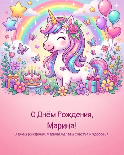 Открытка с днём рождения Марина — детская для девочки