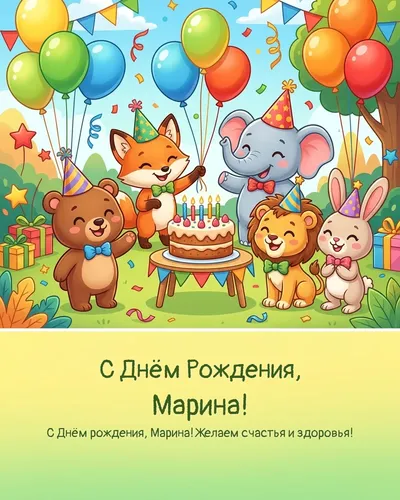 Открытка с днём рождения Марина — детская универсальная