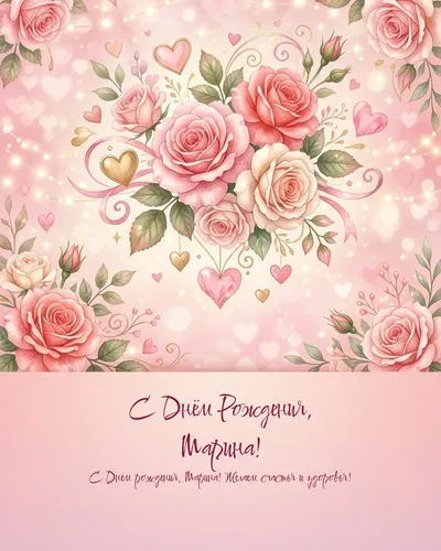 Открытка с днём рождения Марина — романтическая