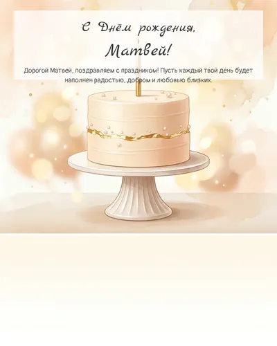 Открытка с днём рождения Матвей — с минималистичным тортом