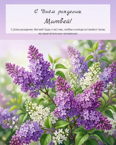 Открытка с днём рождения Матвей — с сиренью