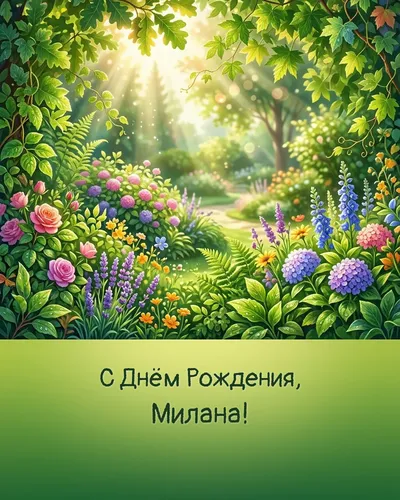 Открытка с днём рождения Милана — летняя с природой