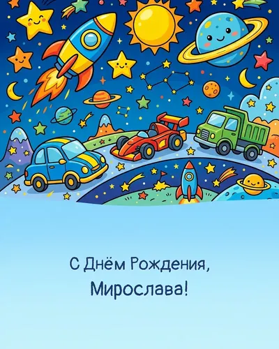 Открытка с днём рождения Мирослава — детская для мальчика