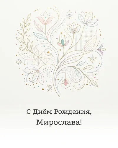 Открытка с днём рождения Мирослава — минималистичная с линиями