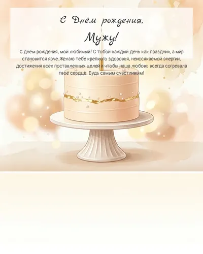 С Днём рождения, Мужу! — с минималистичным тортом Открытка с днём рождения Мужу — с минималистичным тортом