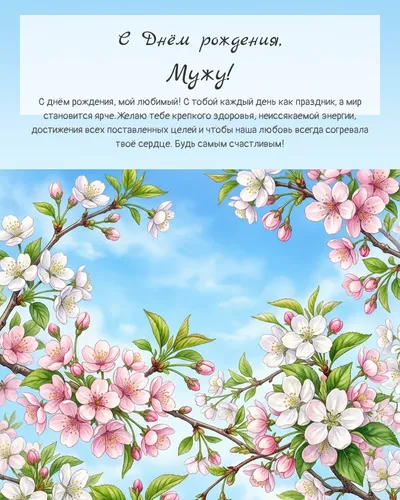 С Днём рождения, Мужу! — весенняя с природой Открытка с днём рождения Мужу — весенняя с природой