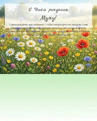 С Днём рождения, Мужу! — с полевыми цветами Открытка с днём рождения Мужу — с полевыми цветами
