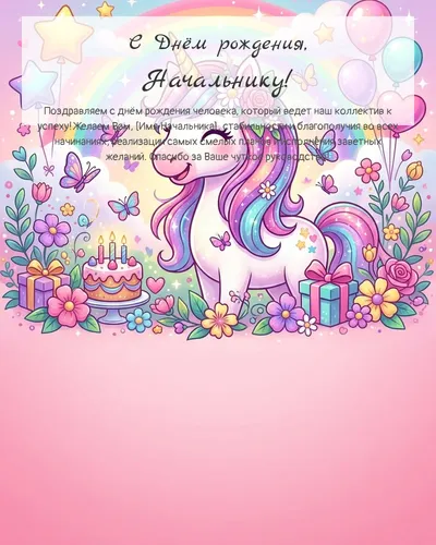 С Днём рождения, Начальнику! — детская для девочки Открытка с днём рождения Начальнику — детская для девочки