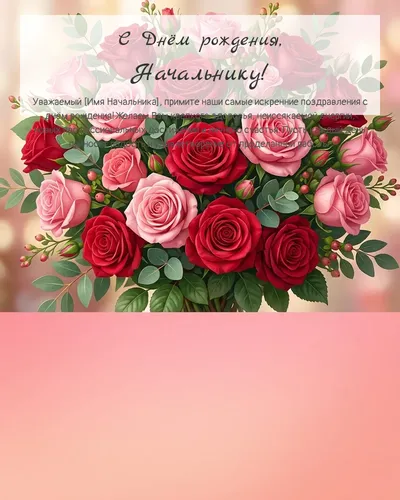 С Днём рождения, Начальнику! — с букетом роз Открытка с днём рождения Начальнику — с букетом роз