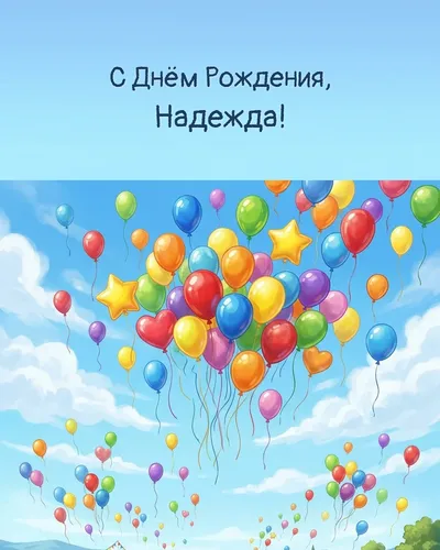 Открытка с днём рождения Надежда — с воздушными шарами