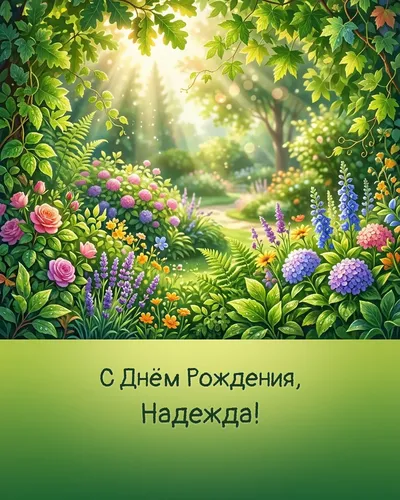 Открытка с днём рождения Надежда — летняя с природой