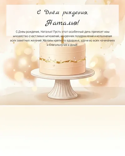 Открытка с днём рождения Наталья — с минималистичным тортом