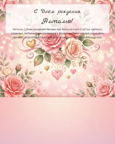 Открытка с днём рождения Наталья — романтическая