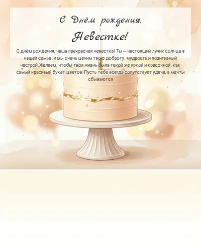 Открытка с днём рождения Невестке — с минималистичным тортом
