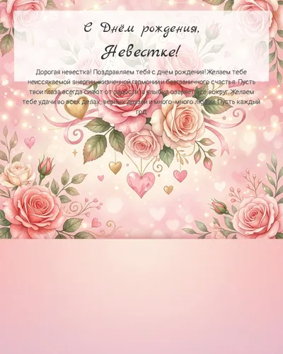 Открытка с днём рождения Невестке — романтическая