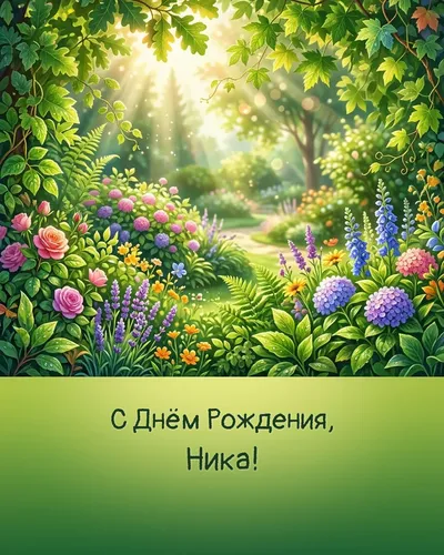 Открытка с днём рождения Ника — летняя с природой