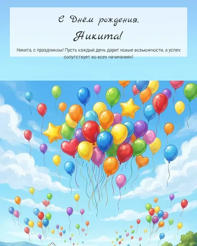 Открытка с днём рождения Никита — с воздушными шарами