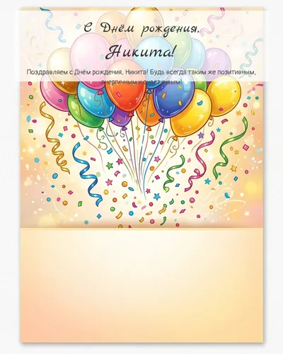 Открытка с днём рождения Никита — с шарами и конфетти