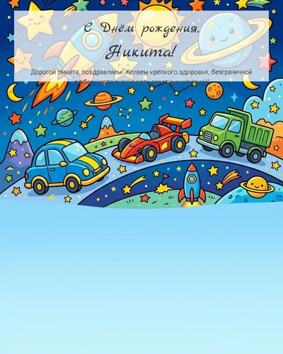 Открытка с днём рождения Никита — детская для мальчика