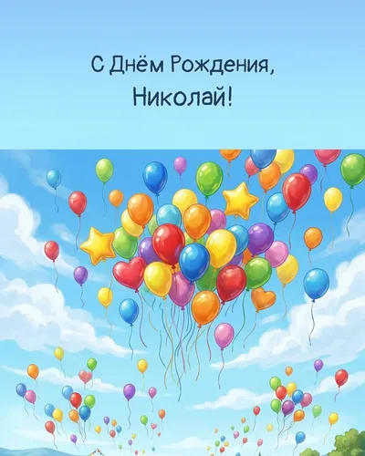 Открытка с днём рождения Николай — с воздушными шарами