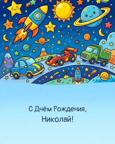 Открытка с днём рождения Николай — детская для мальчика