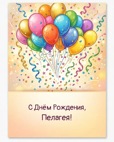 Открытка с днём рождения Пелагея — с шарами и конфетти
