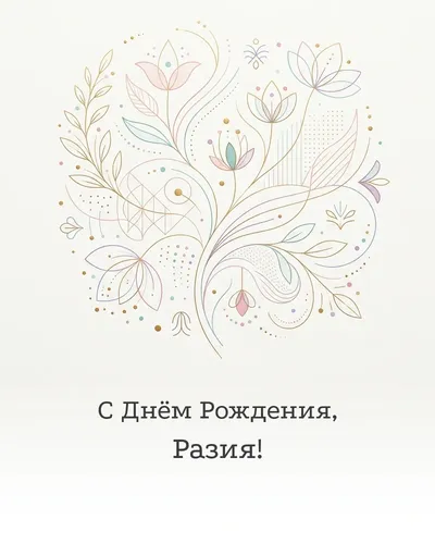Открытка с днём рождения Разия — минималистичная с линиями