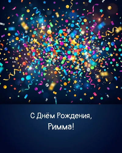 Открытка с днём рождения Римма — яркая с конфетти