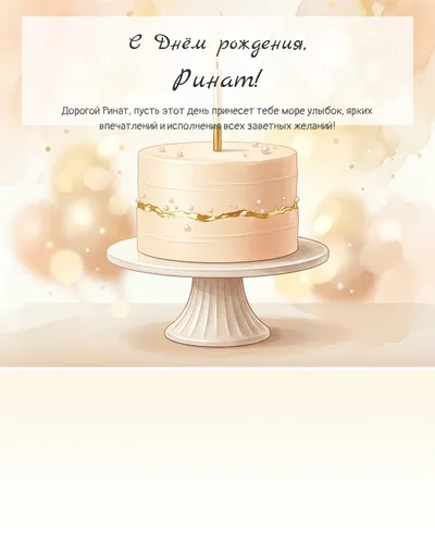 Открытка с днём рождения Ринат — с минималистичным тортом